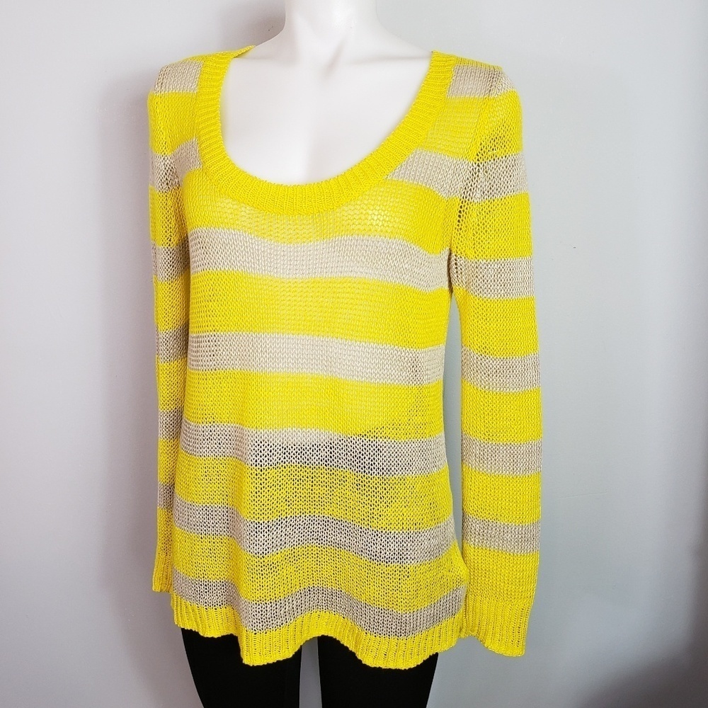 J. Crew Striped Linen  Tunic Sweater Yellow/Gray Coastal Summer Weight Small